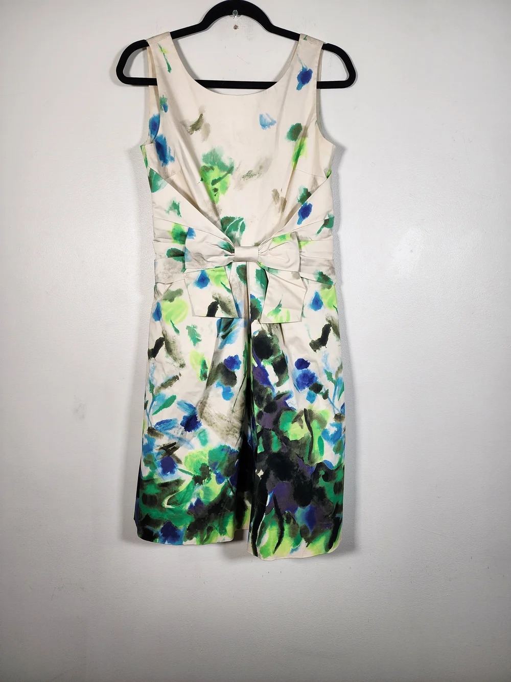 kate spade Watercolor Floral Tie-Waist Dress in Green, Blue & Cream